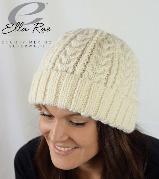 zz Cabled Hat (PDF File) - FREE w/ PURCHASES OF 2 SKS OF ELLA RAE CHUNKY MERINO, ONE FREE PATTERN PER PERSON PLEASE