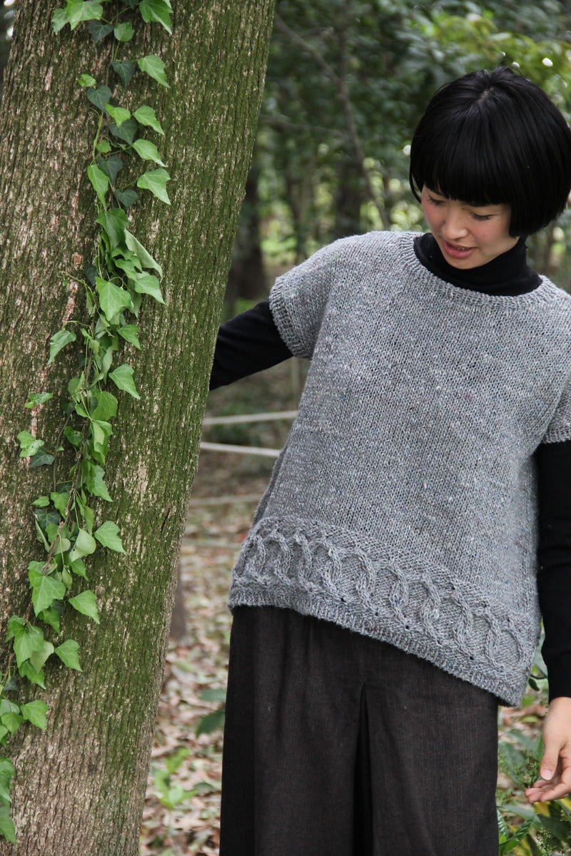 A Noro Kashirukuru or Silk Garden Solo Pattern Cable Embelished Top (PDF) on sale at LIttle Knits