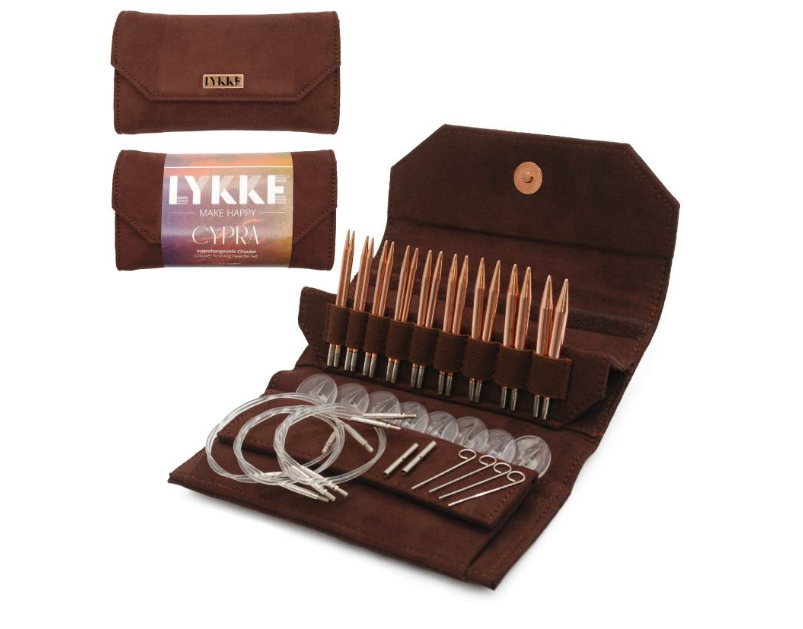 LYKKE CYPRA 3.5 Inch Interchangeable Circular Knitting Needle Set in Brown Vegan Suede  sale and free shipping at Little Knits.