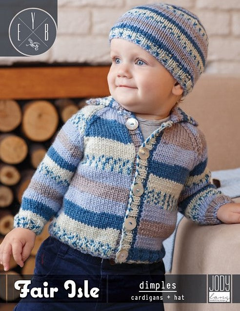 An EYB Fair Isle Pattern Dimples Cardigan Hat PDF File Little Knits