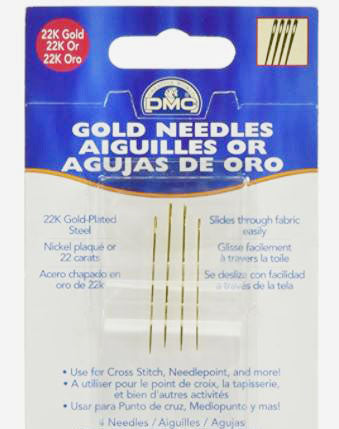 DMC 22K Gold Plated Embroidery Needles - 4 Pieces, Sizes 1, 3 and 5