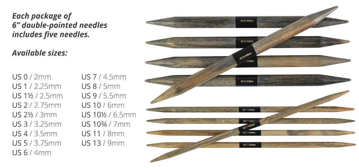 Lykke Driftwood 6 Inch Double Pointed Knitting Needles - US 13 (9mm)