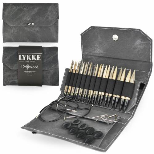 LYKKE Driftwood 5 Inch Interchangeable Circular Knitting Needle Set in Grey Denim Case on sale and ships free from Little Knits