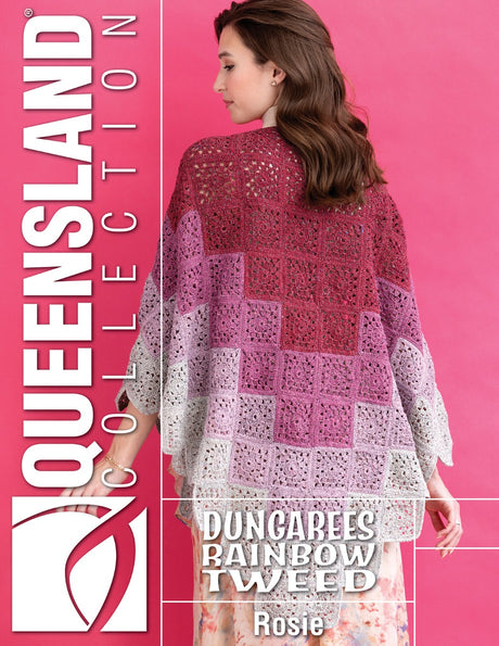 A Queensland Dungarees Rainbow Tweed Crochet Pattern - Rosie Shawl on sale at Little Knits