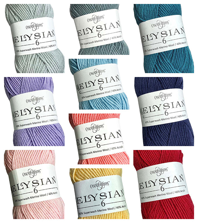 Cascade Elysian 6 Mystery Bag of 10 Skeins - 4/3/3 Color Split, Colors Selected by Little Knits - 65% Off Sale!