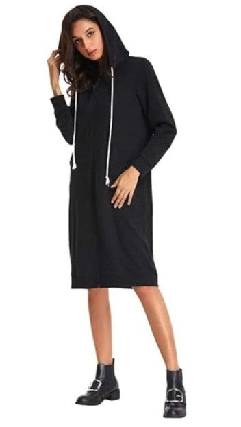 Grace Karin Women's Casual Zip up Hoodie Tunic, Black, Size L