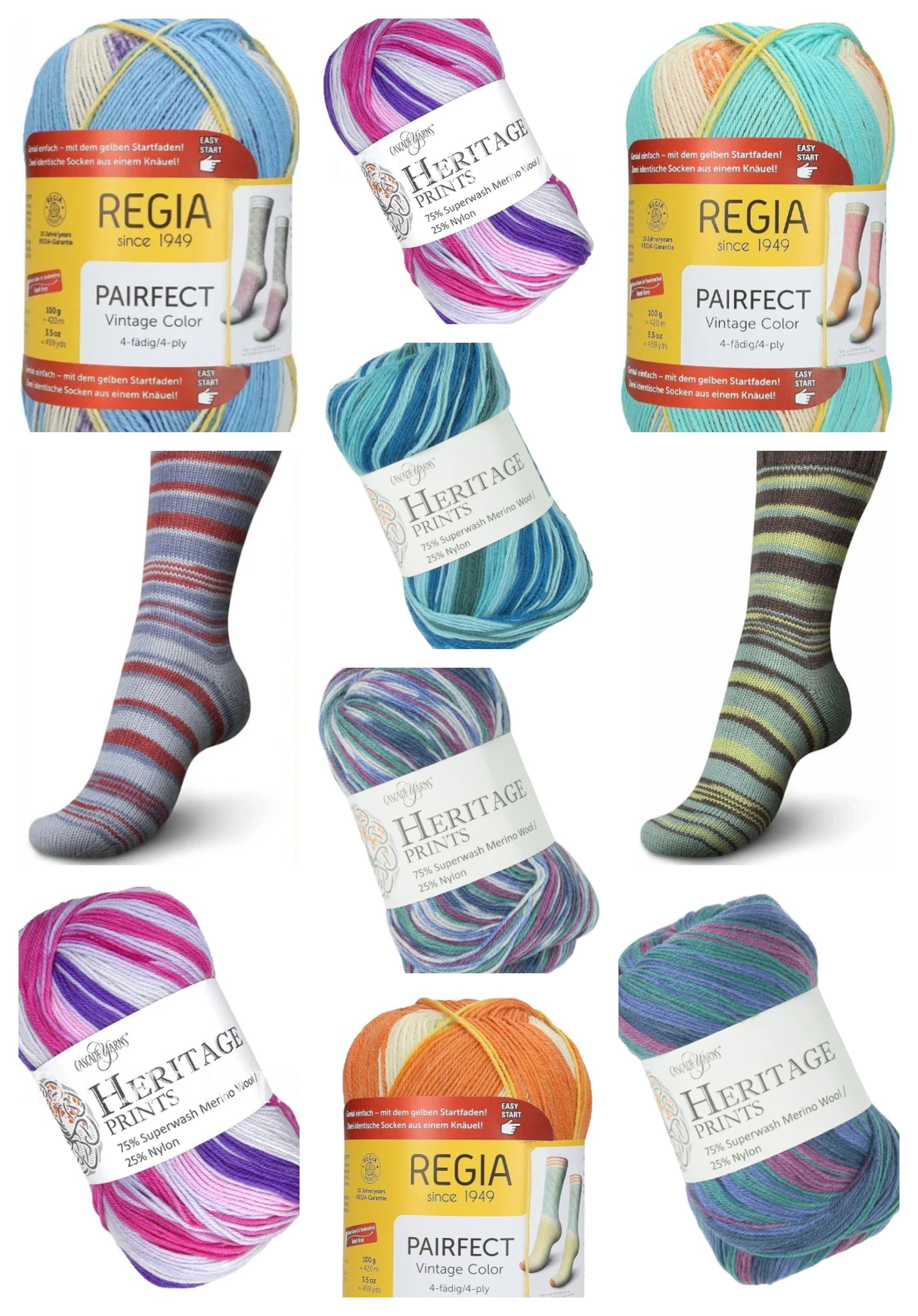Heritage Prints & Regia Pairfect Mystery Bag - 10 Skeins, 5 Skeins of Each, Color Repeats
