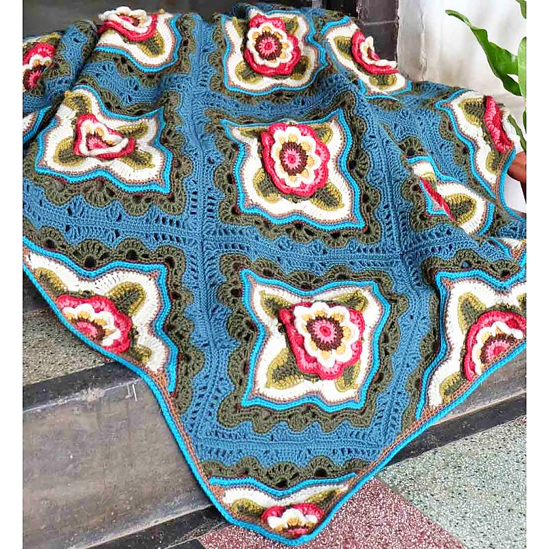 !Indian Roses Crochet Blanket by Janie Crow (Print Copy)