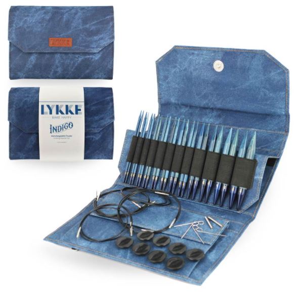 LYKKE Indigo 5 Inch Interchangeable Circular Knitting Needle Set in Azure Fabric Case on sale and ships free from Little Knits