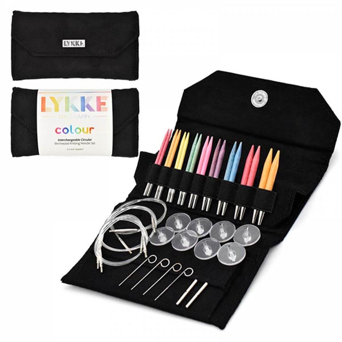 LYKKE Colour 3.5" Interchangeable Needle Set in Black Vegan Suede Snap Case - Free Shipping in Contiguous USA