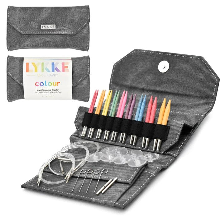 LYKKE Colour 3.5" Interchangeable Needle Set in Grey Denim Effect Snap Case - Free Shipping in Contiguous USA