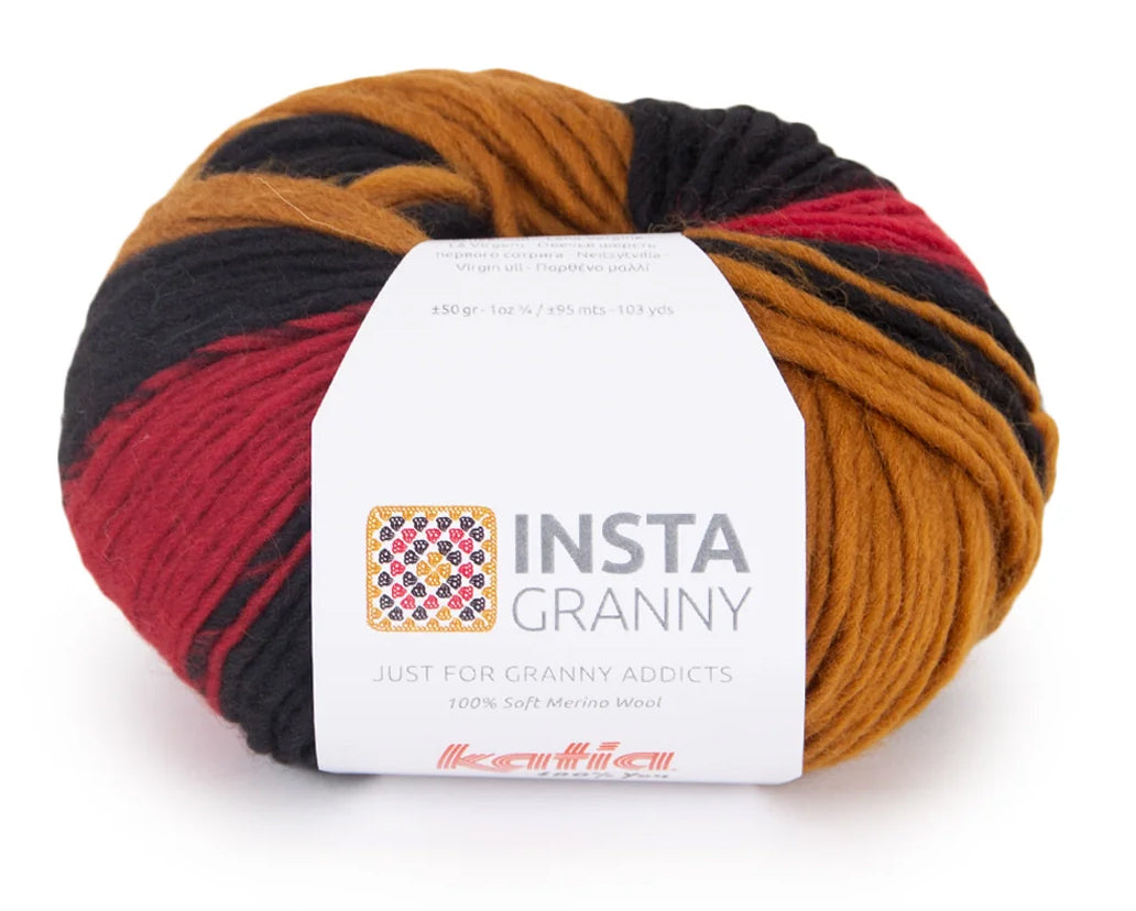 Katia Instagranny - Camel/Black/Red (Color #107) - FULL BAG SALE (5 Skeins) Knitting and Crochet yarn on sale at Little Knits