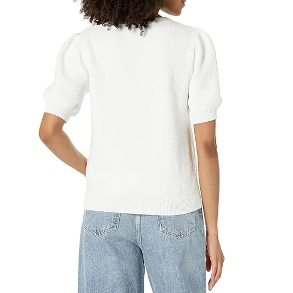 NWT KARL LAGERFELD Women's Short Sleeve Ribbed Sweater White Size S