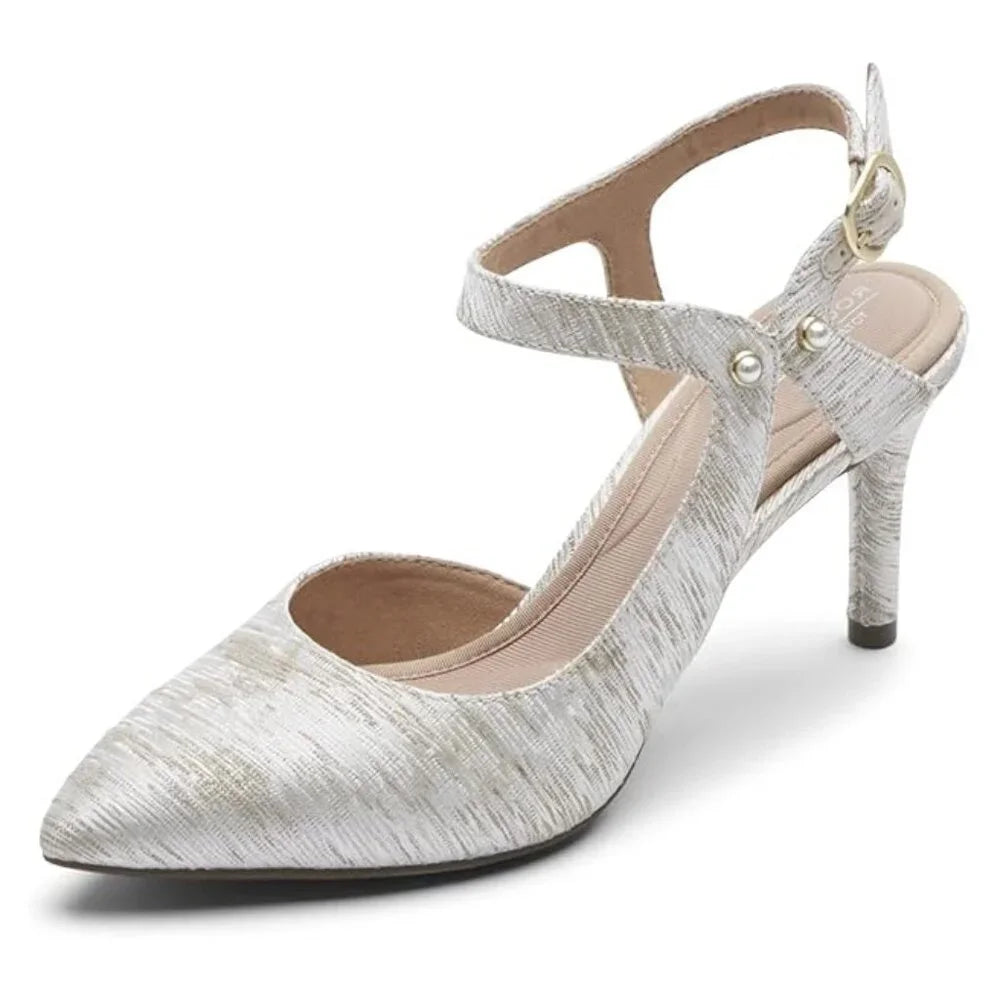Rockport Women's Total Motion 75mmpth Cross Strap Pump, Silver-Beige Size 7
