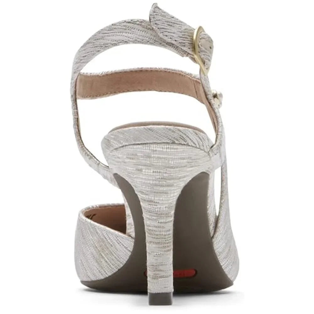 Rockport Women's Total Motion 75mmpth Cross Strap Pump, Silver-Beige Size 7