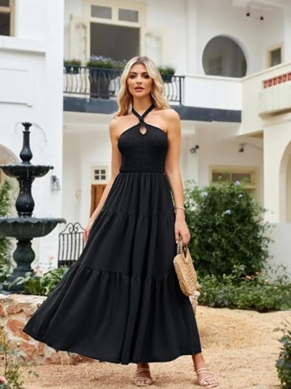 NWT, GRACE KARIN Women's Halter Neck Dresses Sleeveless Smocked Backless Cut Out