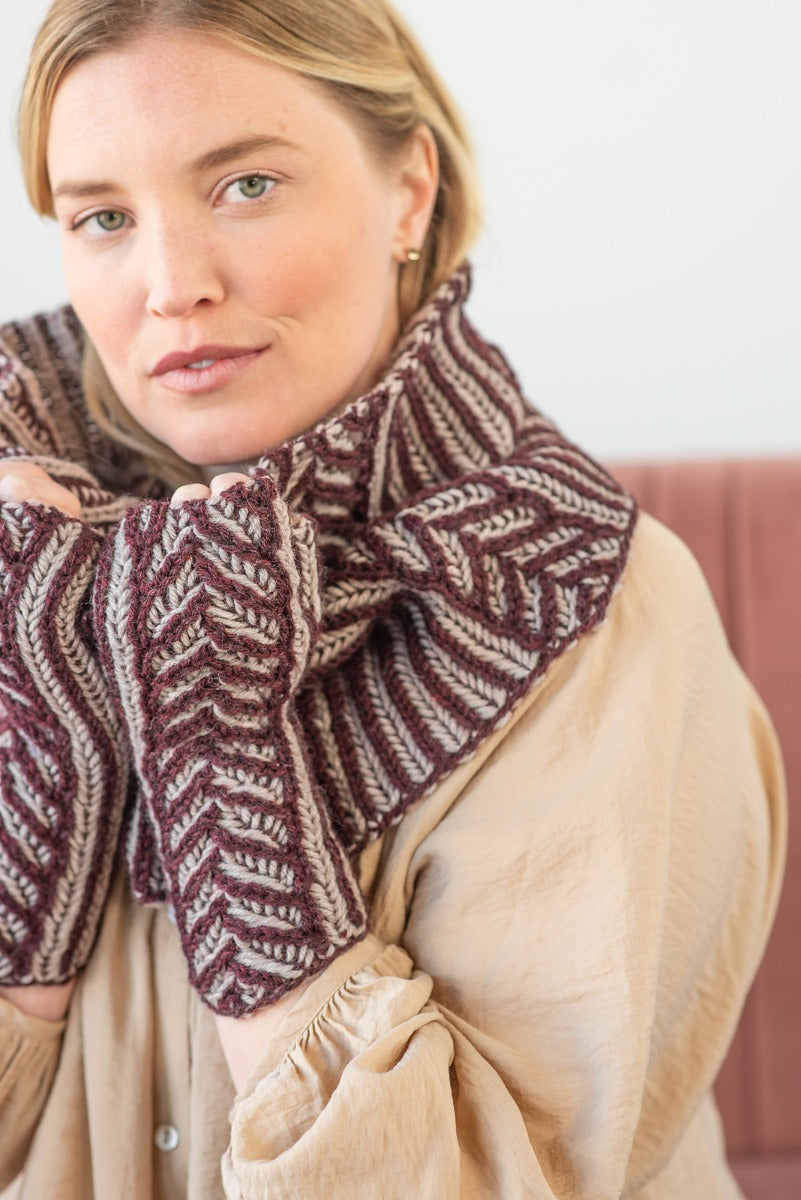 A Berroco Brioche Kniting Pattern - Chiltern Cowl and Mitts (PDF)