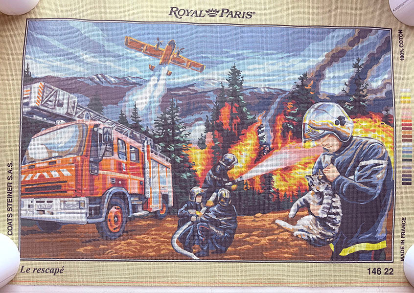 Royal Paris Needlepoint Canvas - Le Rescapé (The Rescue) - Net Profits Donated to National Fallen Firefighters Foundation