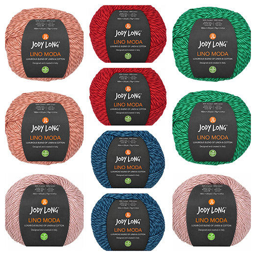 Jody Long Lino Moda Mixed Bag - 2 Skeins of Each Apricot, Cherry, Ocean, Jade & Pretty (10 SKEINS)