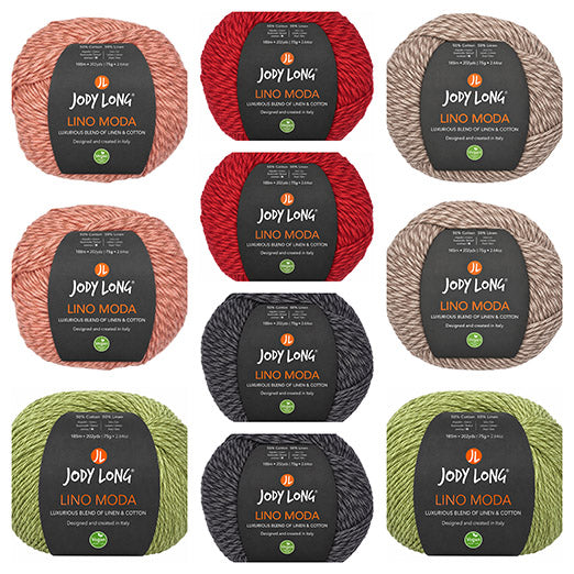 Jody Long Lino Moda Mixed Bag - 2 Skeins of Each Apricot, Cherry, Stem, Linen and Lead (10 SKEINS)