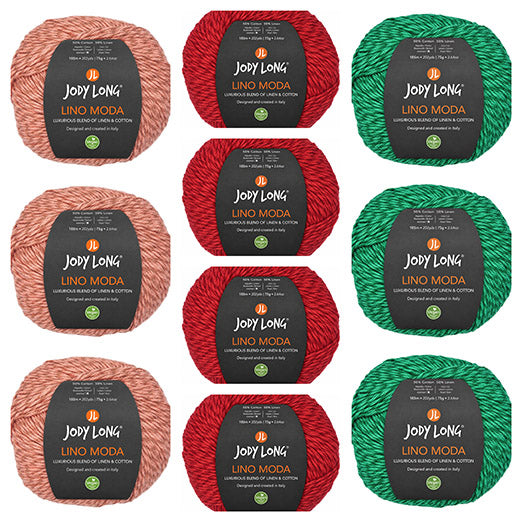 Jody Long Lino Moda Mixed Bag - 4/Cherry, 3/Apricot and 3/Jade (10 SKEINS)