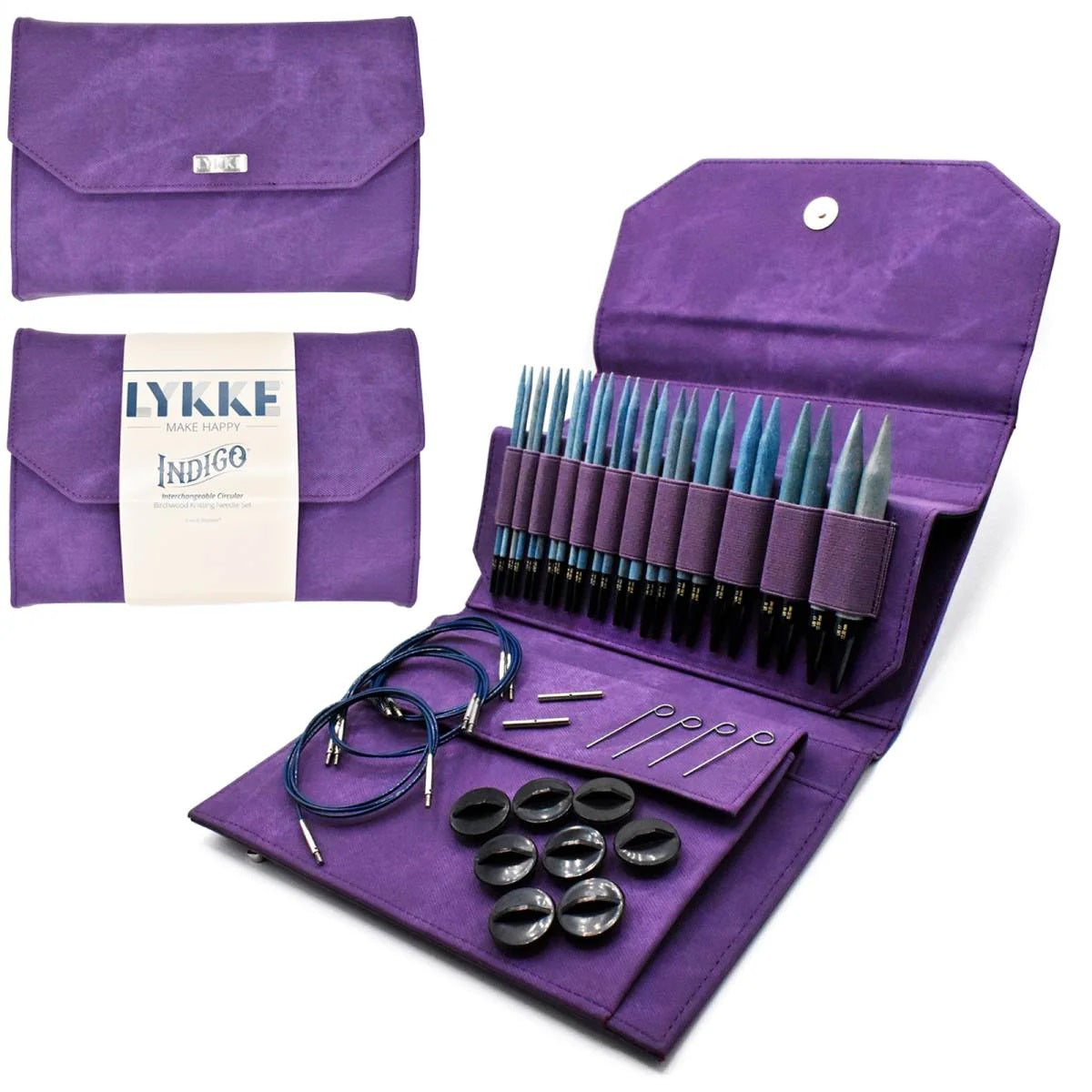 LYKKE Indigo 5 Inch Interchangeable Circular Knitting Needle Set in Violet Denim Fabric Case