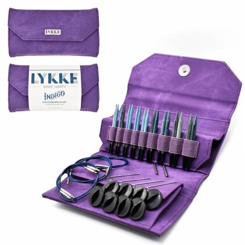 LYKKE Indigo 3.5 Inch Interchangeable Circular Knitting Needle Set in Violet Denim Fabric Case