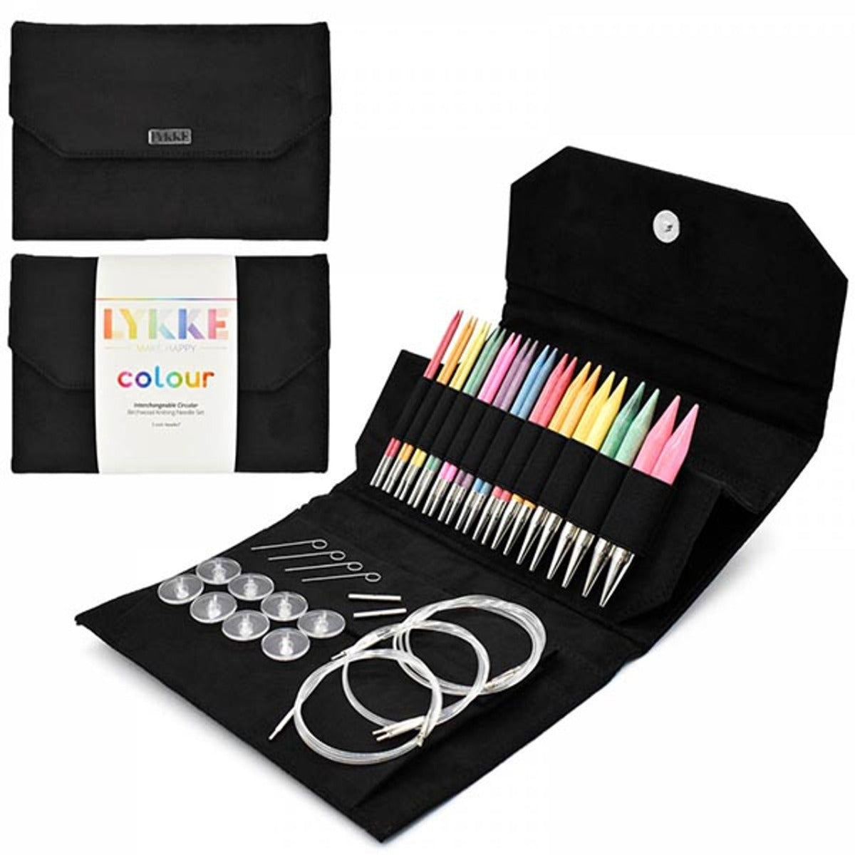 LYKKE Colour 5" Interchangeable Needle Set in Black Vegan Suede Snap Case - Free Shipping in Contiguous USA