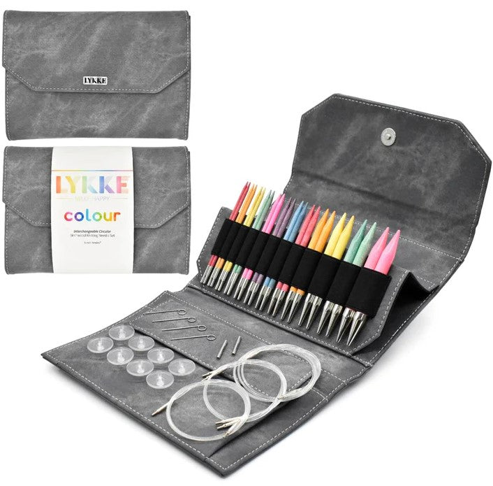 LYKKE Colour 5" Interchangeable Needle Set in Grey Denim Effect Snap Case - Free Shipping in Contiguous USA