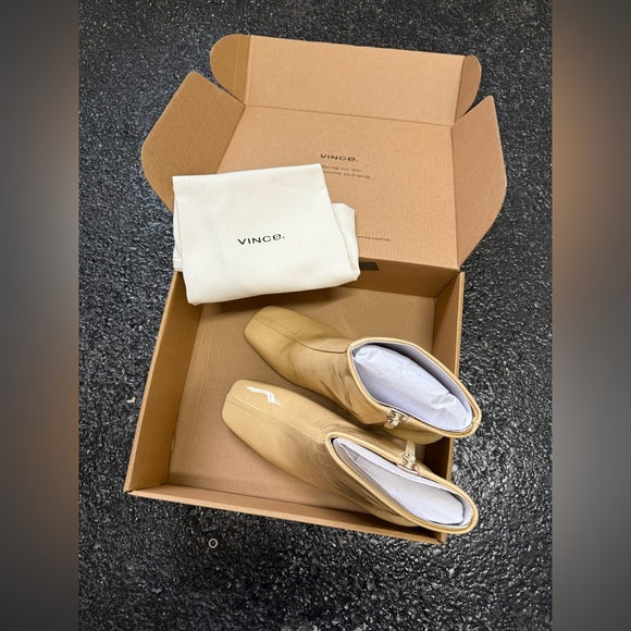 Vince Women's Charli Square Toe Ankle Boot Macadamia Beige Patent Leather, 9M