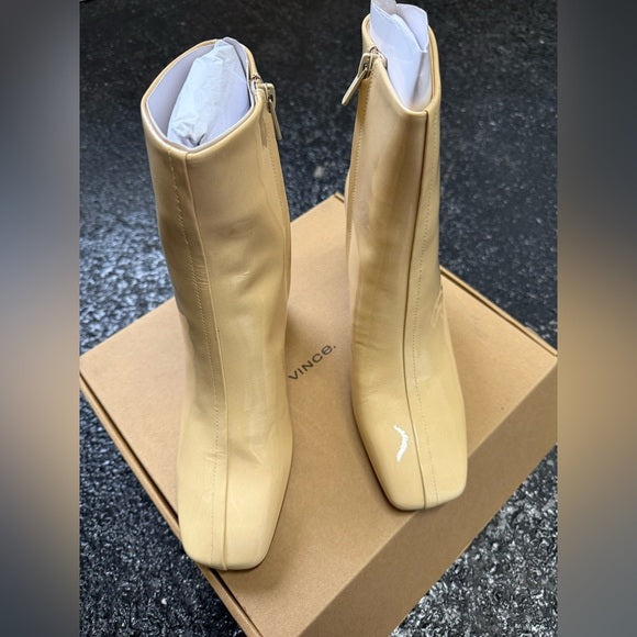 Vince Women's Charli Square Toe Ankle Boot Macadamia Beige Patent Leather, 9M