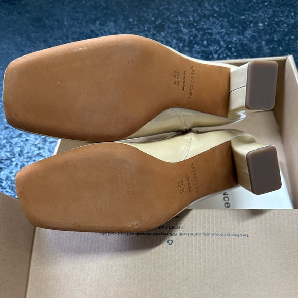 Vince Women's Charli Square Toe Ankle Boot Macadamia Beige Patent Leather, 9M