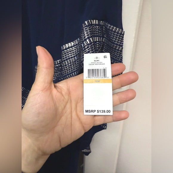 S.L. Fashions Women's Navy Sleeveless Jumpsuit with Attached Cape, Size 16W