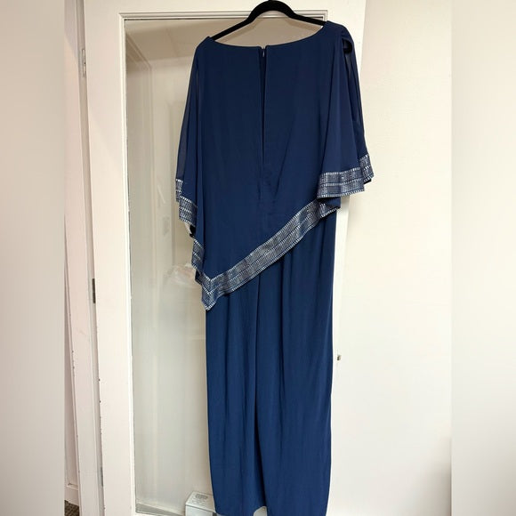 S.L. Fashions Women's Navy Sleeveless Jumpsuit with Attached Cape, Size 16W