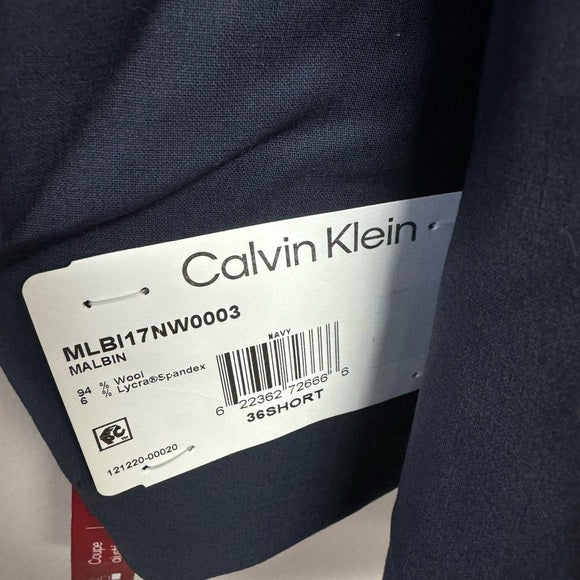 Calvin Klein Men's Slim-Fit Wool-Blend Stretch Suit Jacket Navy 36 Short