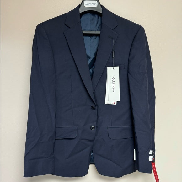 NWT Calvin Klein Men's Slim-Fit Wool-Blend Stretch Suit Jacket Navy 36 Short