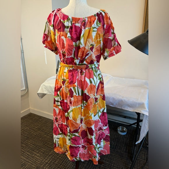 Maggy London Women's Short Sleeve Scoop Neck Waist Tie Dress Size 14W