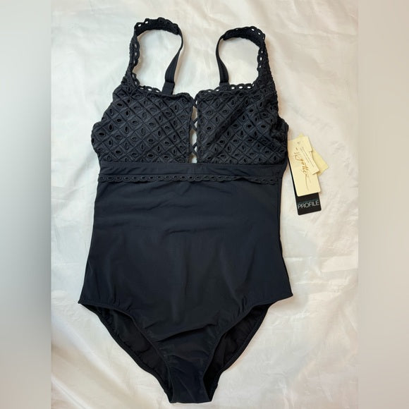 NWT Profile by Gottex Women's Rendez Vous Square Neck One Piece Swimsuit Size 10