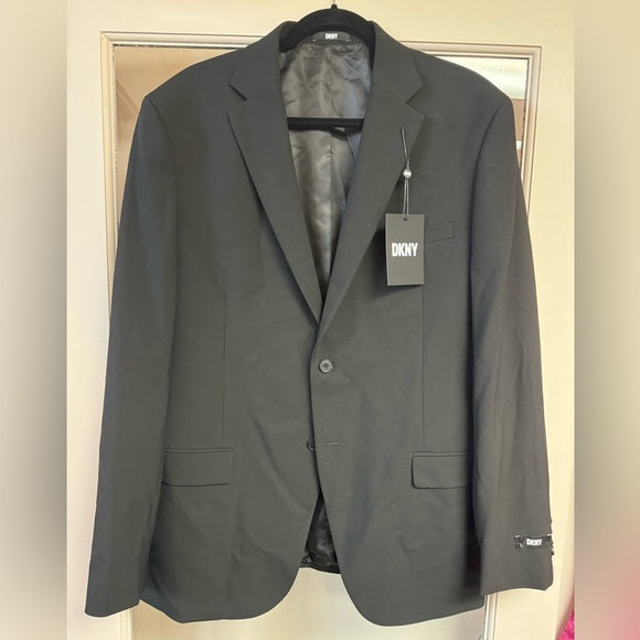 NWT DKNY Men's Black Solid Modern Fit Stretch Sport Coat Suit Jacket Size 44R