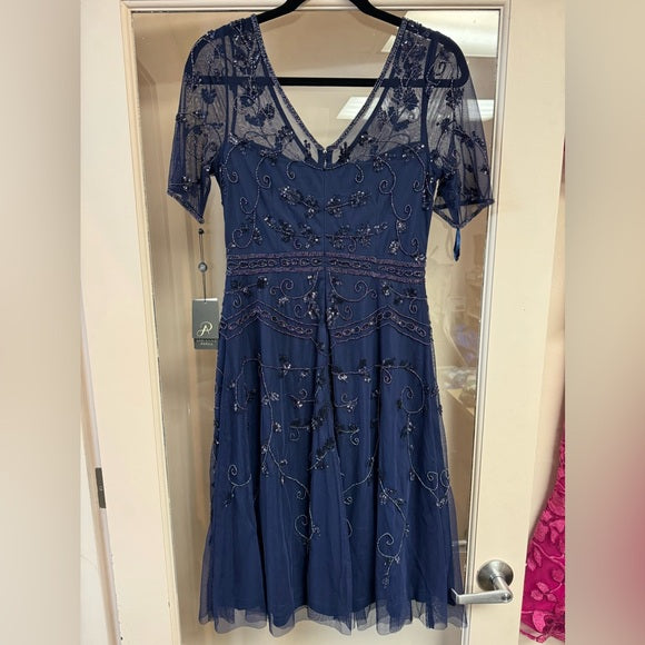 adrianna papell embellished midi dress Adrianna Papell Velvet-Trim Embellished Midi Dress MSRP $ 279