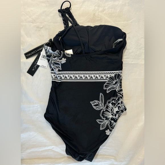 NWT La Blanca Shadow Floral One Shoulder Mio Keyhole Swimsuit Size 6