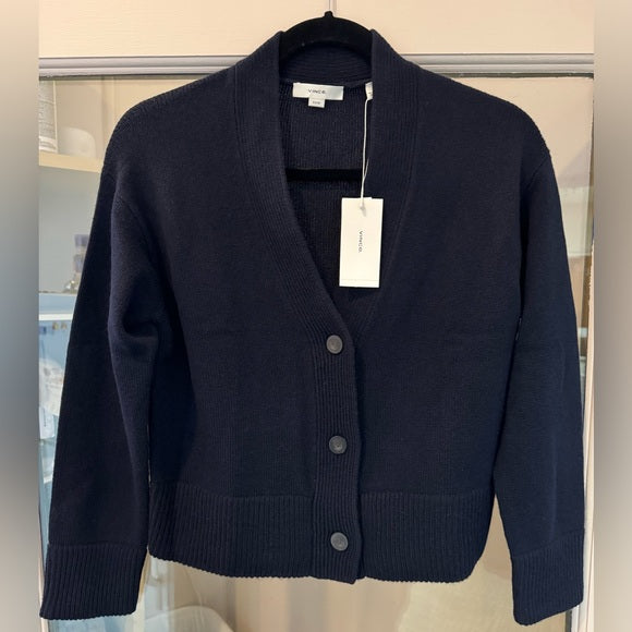 NWT Vince Women's 3 Button Boxy Cardigan Navy Blue Size XS