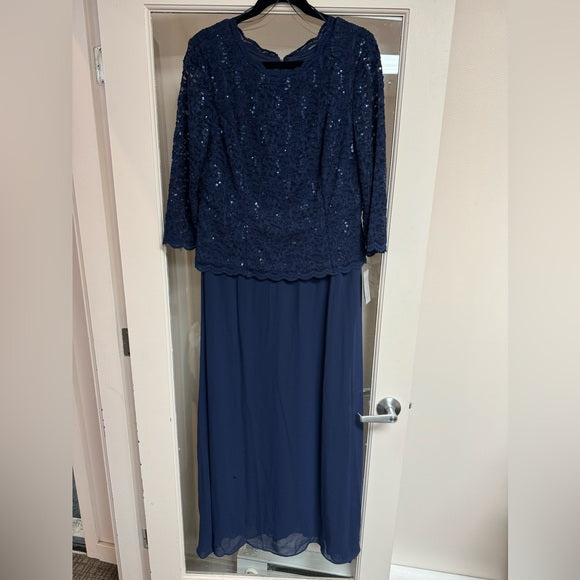 New w/ Tags Alex Evenings Women's Sequin Mock Dress Navy Size 16