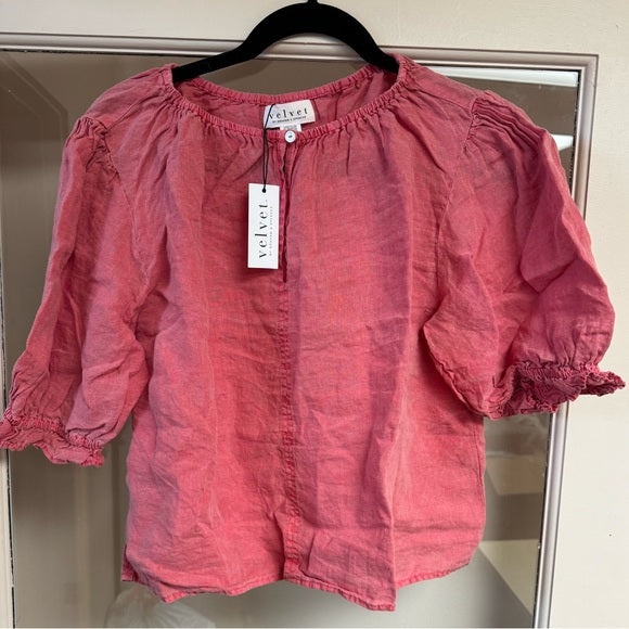 Velvet by Graham & Spencer Women's Celine Woven Linen Top Size XS