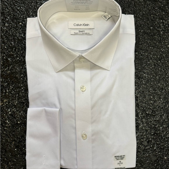 Share Calvin Klein Men's Dress Shirt Regular Fit Non Iron Herringbone size: L