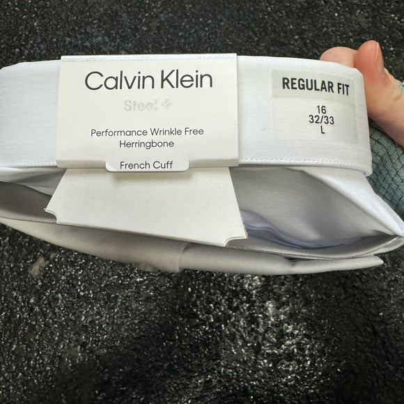 Share Calvin Klein Men's Dress Shirt Regular Fit Non Iron Herringbone size: L