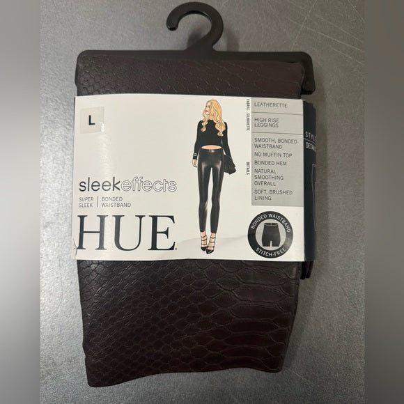 New w/ Tags HUE Women's Sleek Effect High Waist Leggings Chocolate Plum Size L