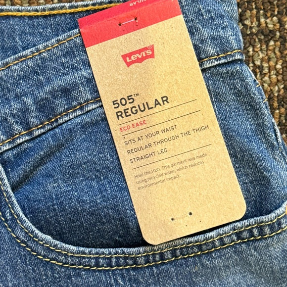 New w/ Tags Levi's Men's 505 Regular Fit Jean Dark Stonewash 36W x 34L