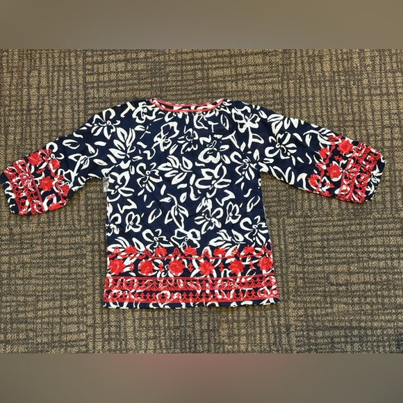 New w/ Tags Tru Luxe Jeans Button Front Top with Contrast Embroidery Tunic Size XS