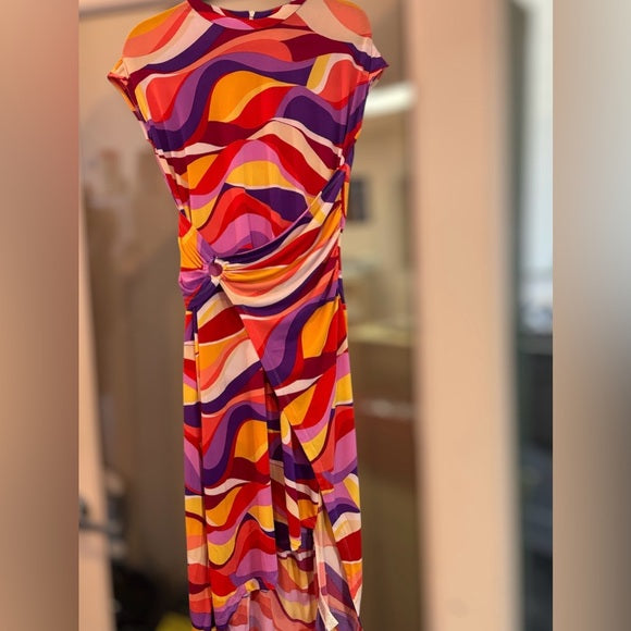 New w/ Tags Donna Morgan Short Sleeve Mock Neck Wrap with Midi Hem Size 8